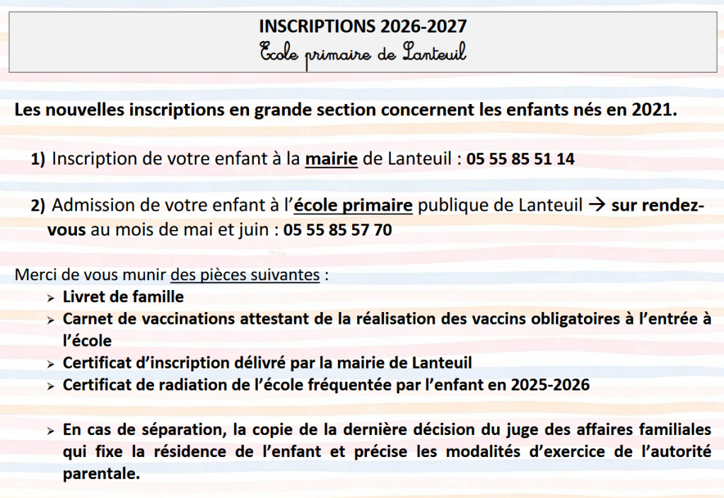 inscription scolaire 26 27